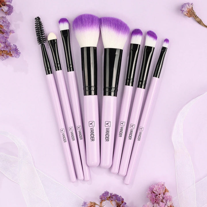 8Pcs Makeup Brush Set for Foundation, Powder, Blush & Eyeshadow - Face Beauty Tools