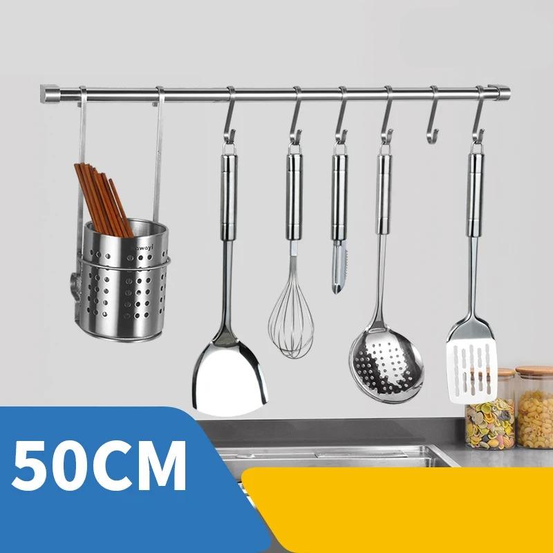 Stainless Steel Kitchen Wall Rack with Hooks