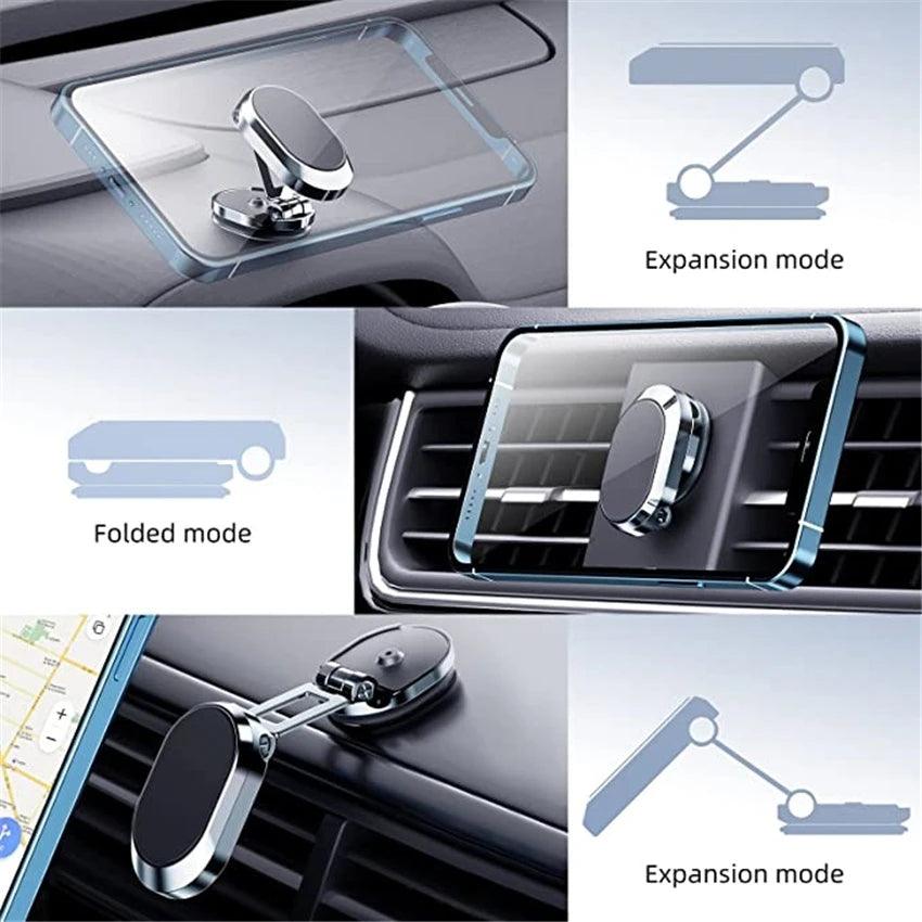 Foldable Universal Rotate Metal Magnetic Car Phone Holder - Air Vent Magnet Mount GPS Support - Trendha