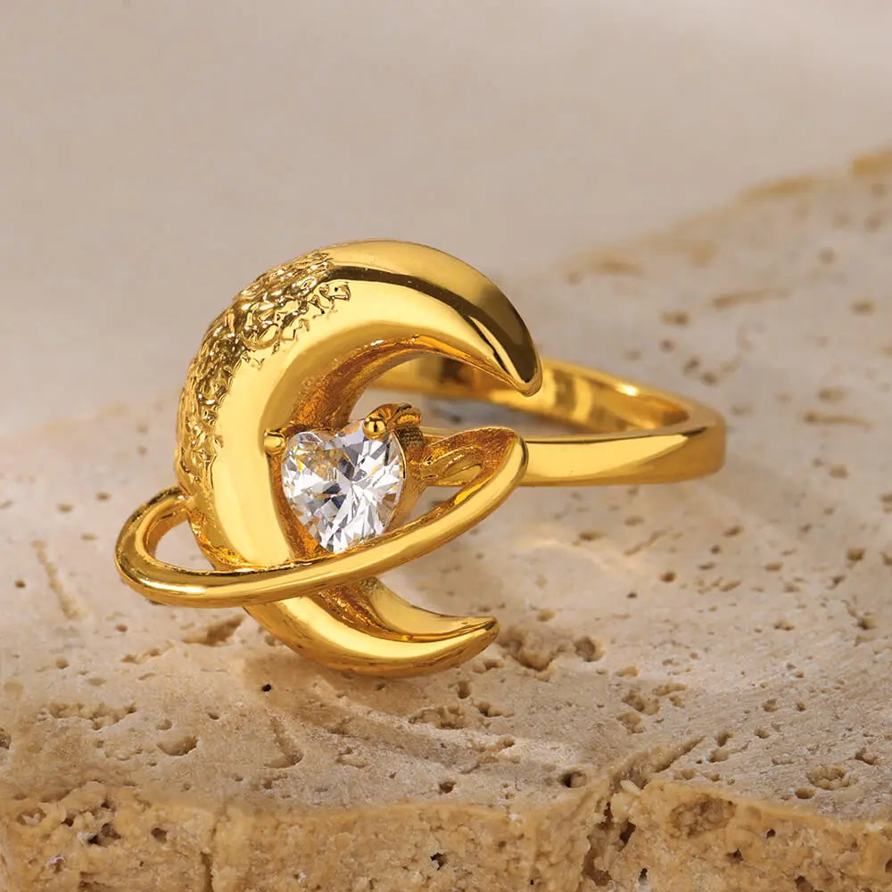 Gold Sun Moon Ring for Women