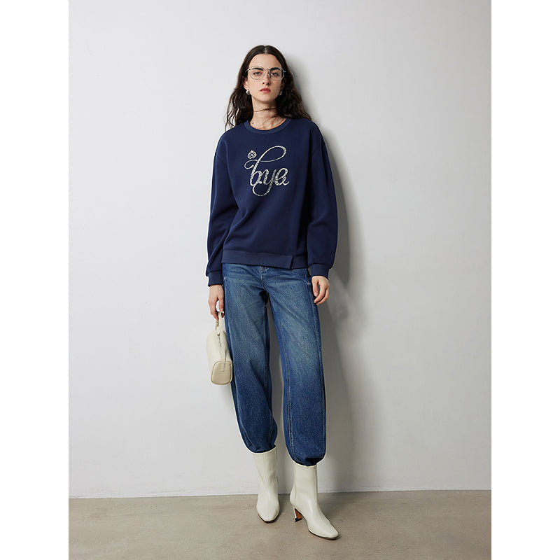 Autumn Embroidered Bead Letter Sweatshirt