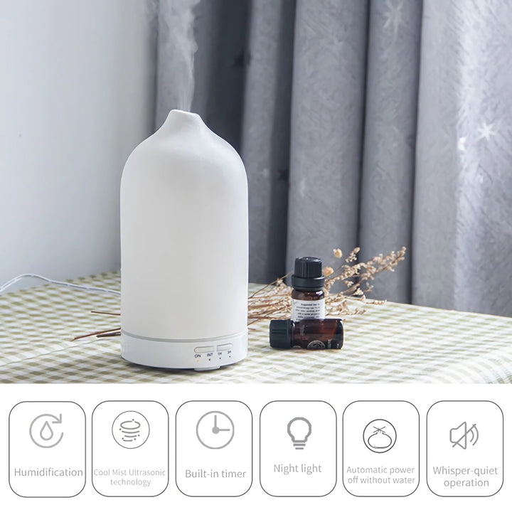 Ceramic Ultrasonic Essential Oil Diffuser with Timer and Night Light