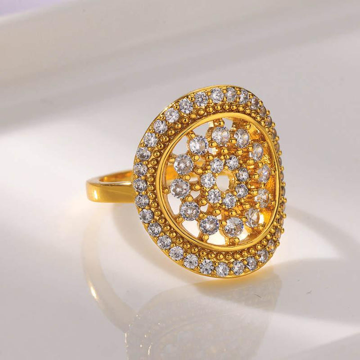 Cubic Zirconia Flora Gold Stainless Steel Ring