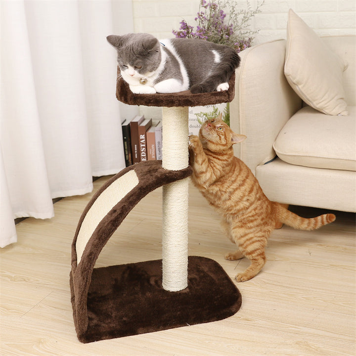 Compact 26-Inch Cat Scratching Post with Plush Perch and Curved Scratching Board