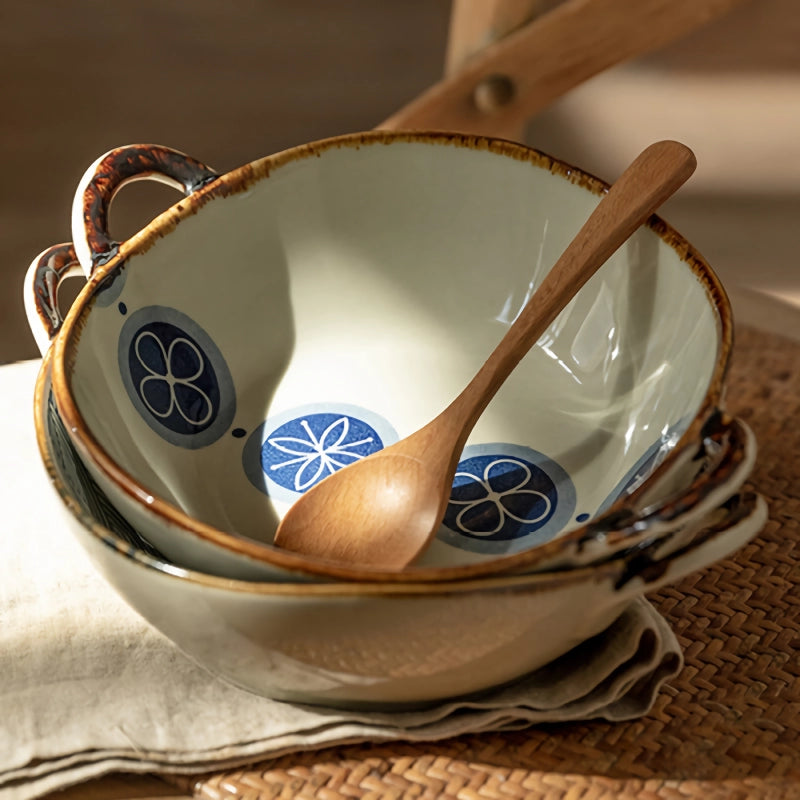 Ceramic Noodle and Soup Bowl with Handle