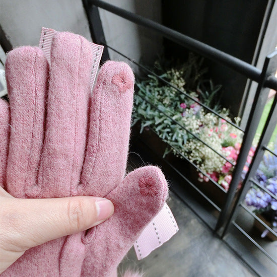 Cute Warm Gloves With Bow Fur Ball