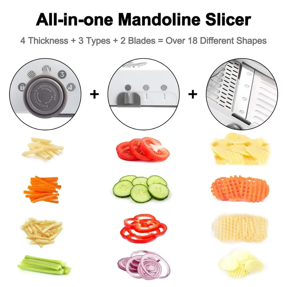 18-in-1 Adjustable Stainless Steel Mandoline Slicer for Vegetables and Fruits