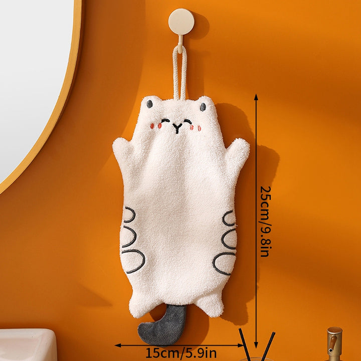 Cute Cat Microfiber Hanging Hand Towel - Quick Dry & Soft for Kids