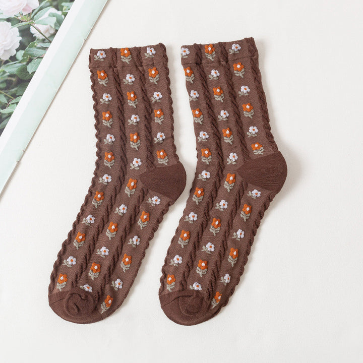 Cartoon Flower Cotton Socks for Women