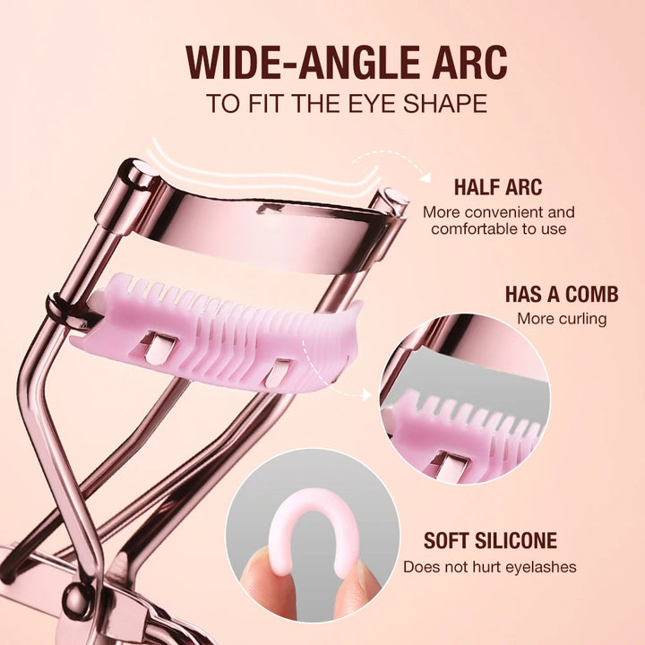 Precision Eyelash Curler with Built-in Comb and Silicone Refill Pads