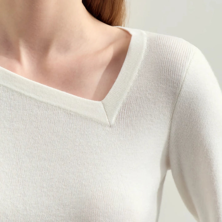 Autumn Asymmetrical Diagonal V-neck Slim Sweater