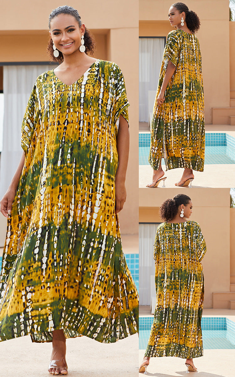 Rayon Tie-dyed Beach Long Dress Sun Protection Shirt