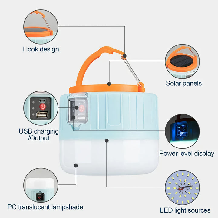 Solar Camping Lantern with Power Bank & Remote Control