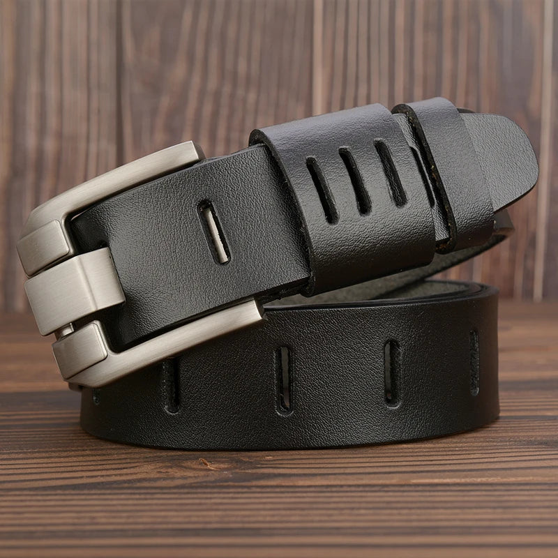 3.8CM Men's Genuine Leather Belt – Casual Pin Buckle Cowboy Strap for Business