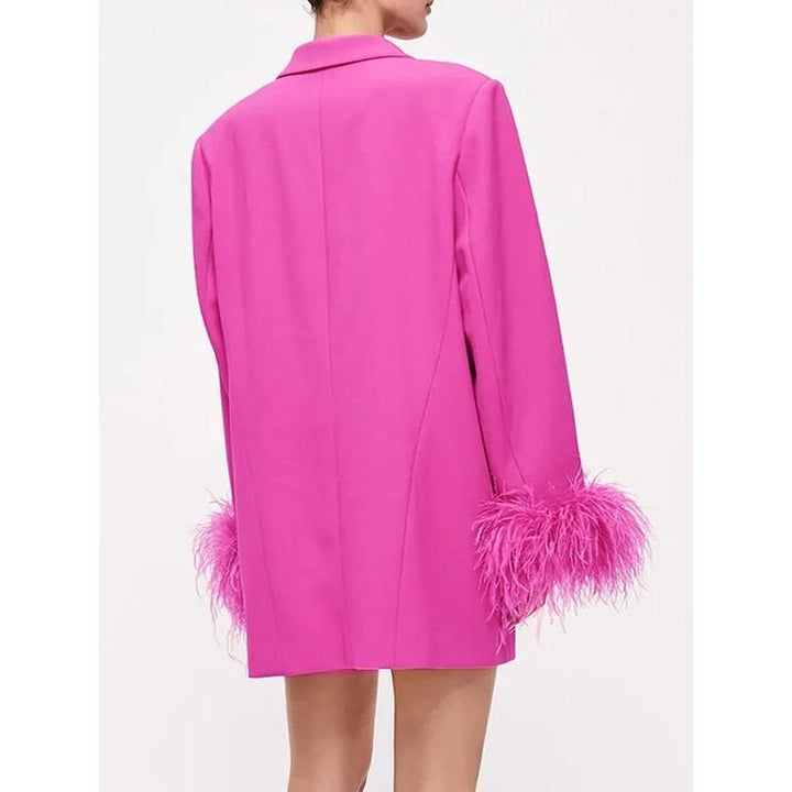 Elegant Pink Feather Spliced Blazer