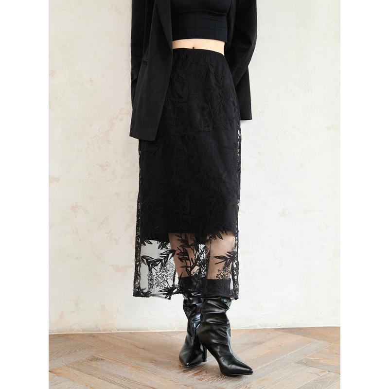 Elegant Chinese Style Autumn A-Line Skirt with Waist Decoration and Side Split