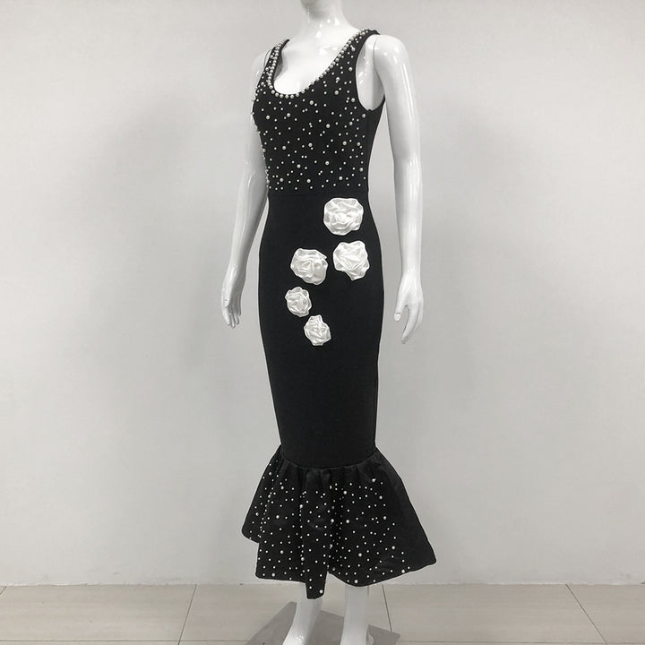 New Slim Beaded Flower Dress