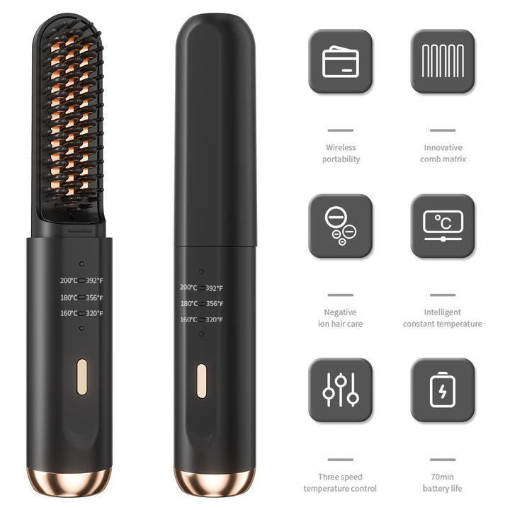 Cordless Beard & Hair Straightener Brush with Ionic Technology