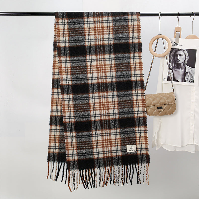 Elegant Checkered Cashmere Shawl Scarf - Thick & Warm Wrap