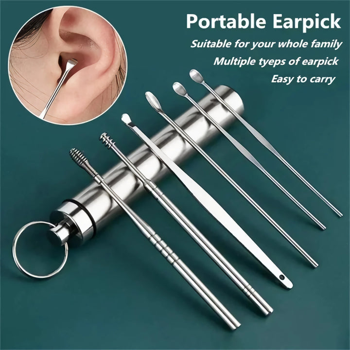 Stainless Steel Ear Care Tool Set - 8-Piece Ear Protector and Dirt Remover Kit