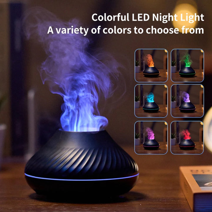 Flame Simulation Aromatherapy Humidifier with Colorful Gradient Night Light