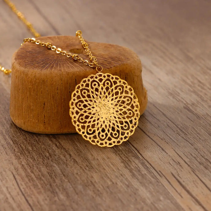 Gold Floral Pendant Necklace for Women