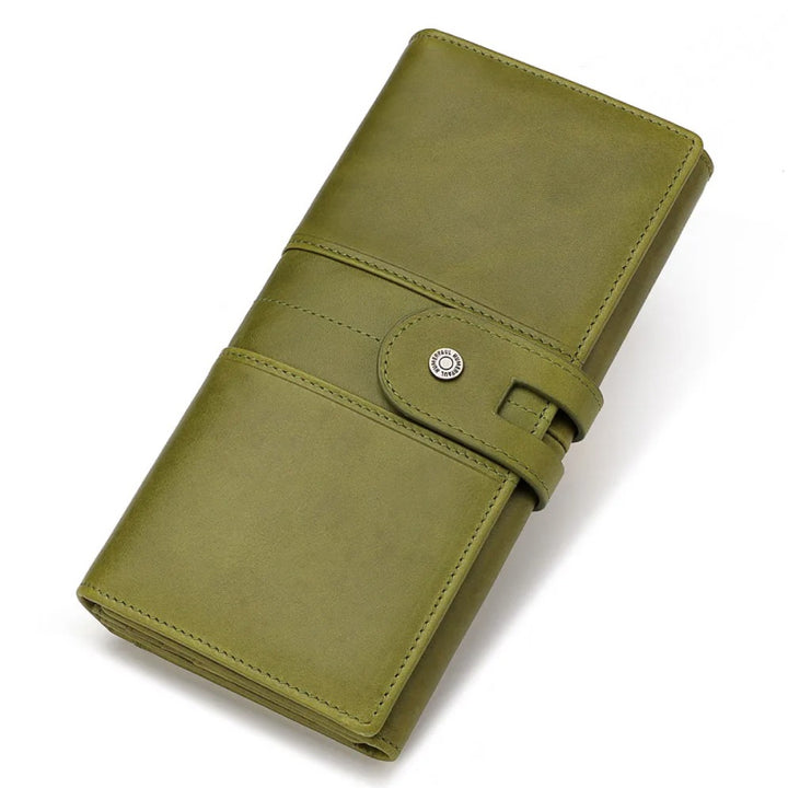 Genuine Leather Long Wallet with RFID Protection and Cellphone Pocket