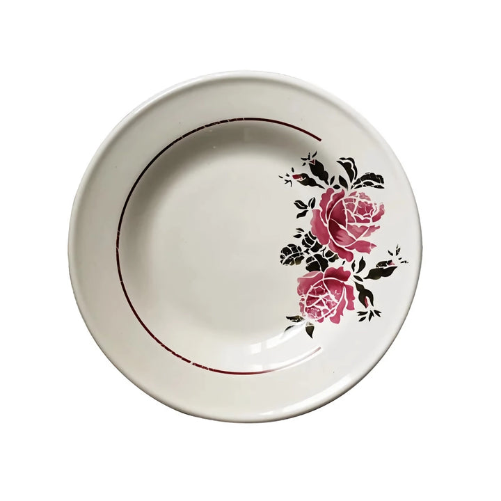 Retro Rose Ceramic Dinnerware – Elegant Floral Dessert and Snack Plate for Afternoon Tea and Home Dining