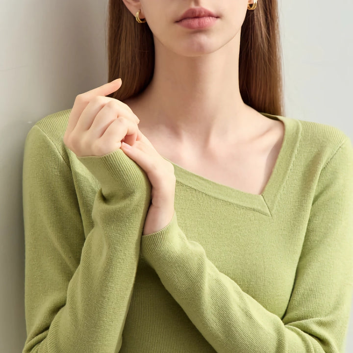 Autumn Asymmetrical Diagonal V-neck Slim Sweater