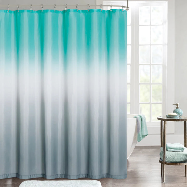 Waterproof Gradient Color Shower Curtain with Free Hooks