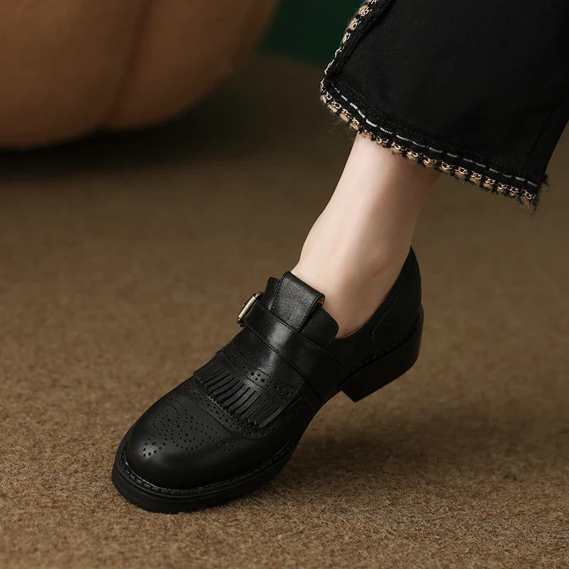 Autumn Genuine Leather Retro Oxfords for Women