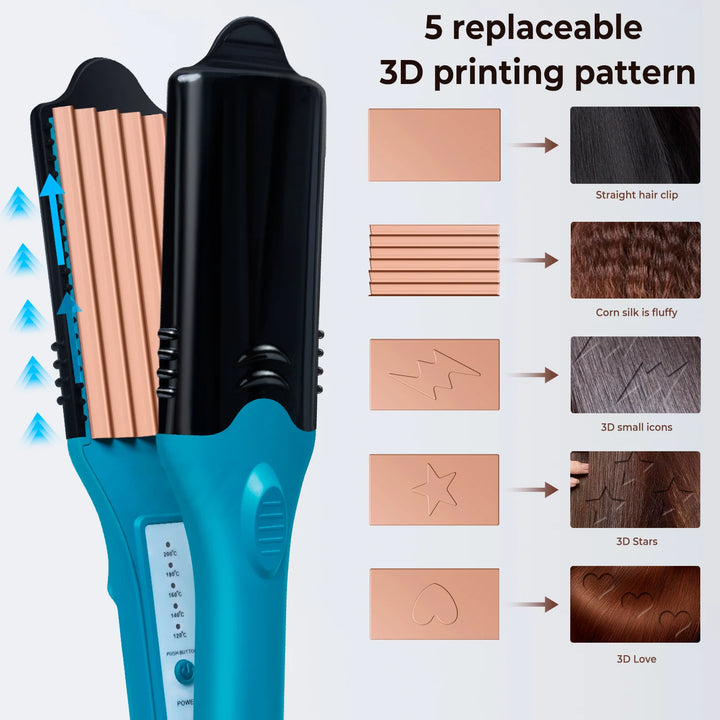 3D Hair Imprinting Straightener & Crimper with 5 Interchangeable Plates