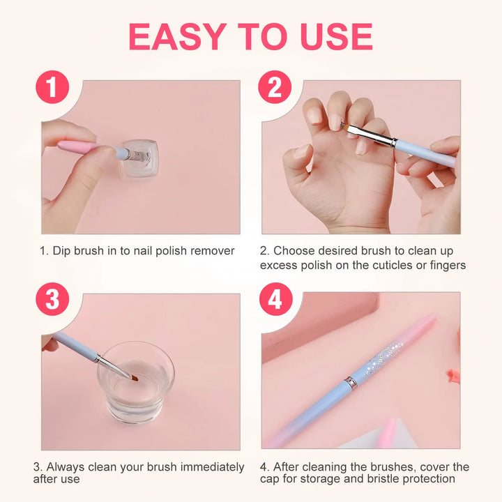 Nail Art Clean Up & Painting Brushes for Perfect Nail Design