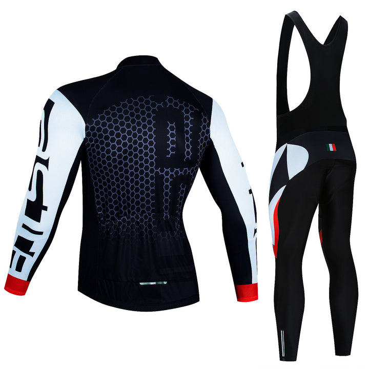 Men's Riding Jersey Long Sleeve Top And Trousers Wicking Breathable Cycling Suspender Suit