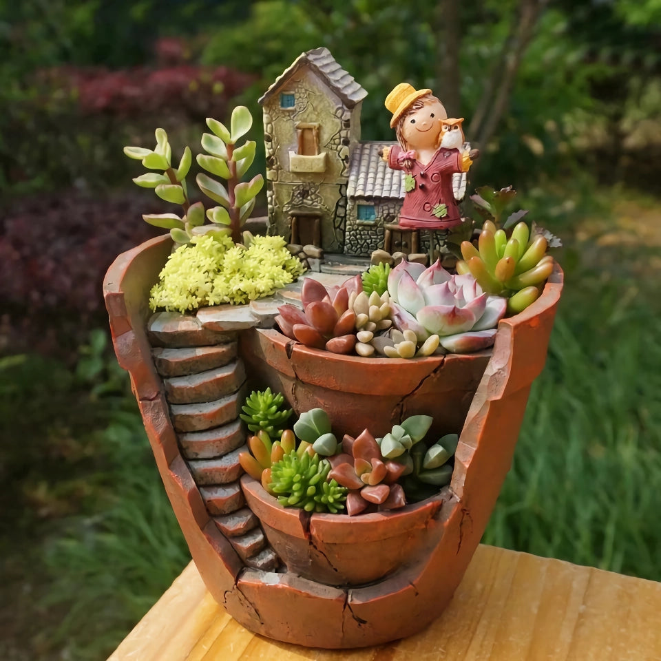 Creative Farmhouse Resin Succulent Planter - Fairy Garden Home Decor