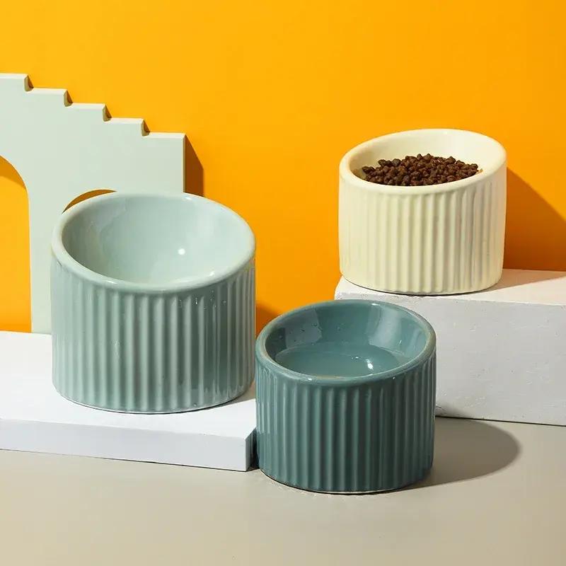 Elevated Ceramic Striped Pet Water Bowl