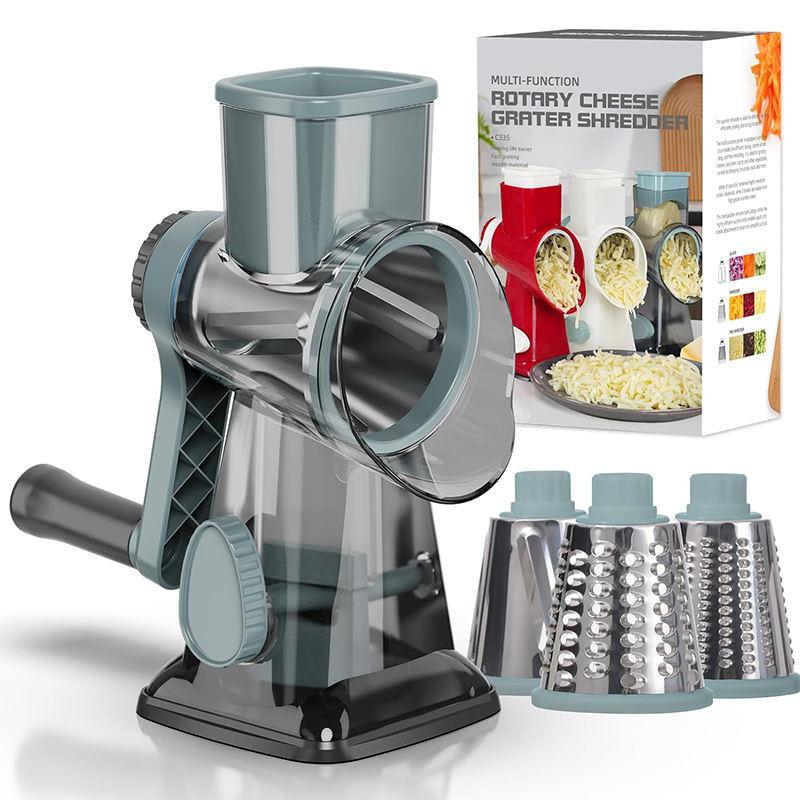 3-in-1 Rotary Cheese Grater & Versatile Vegetable Slicer with Stainless Steel Blades