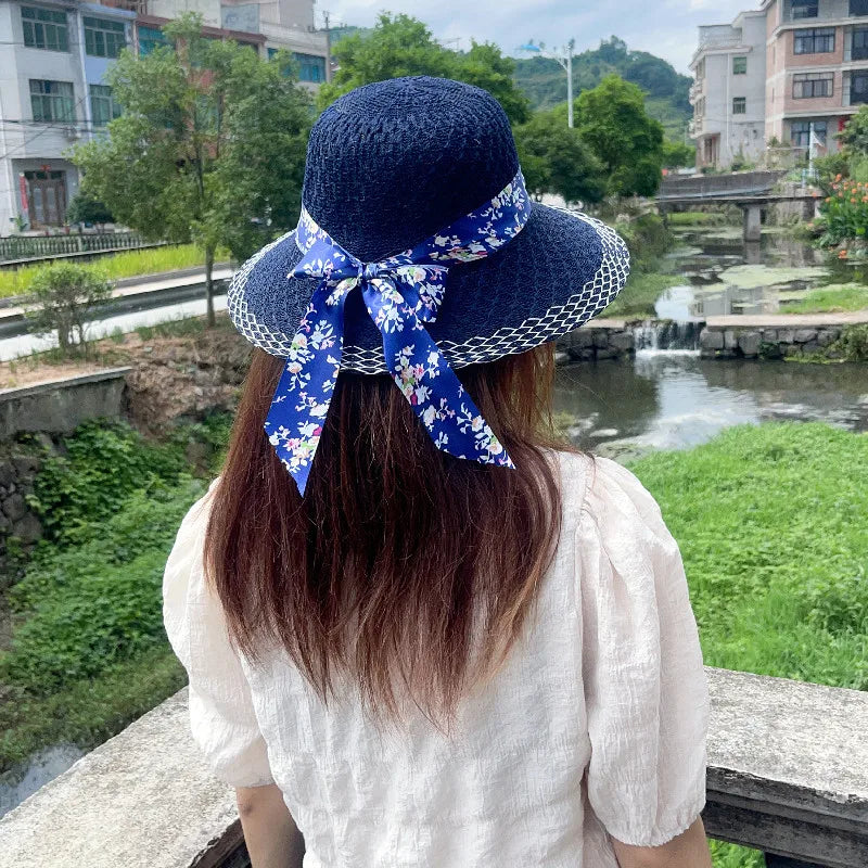 Elegant Floral Ribbon Sun Hat