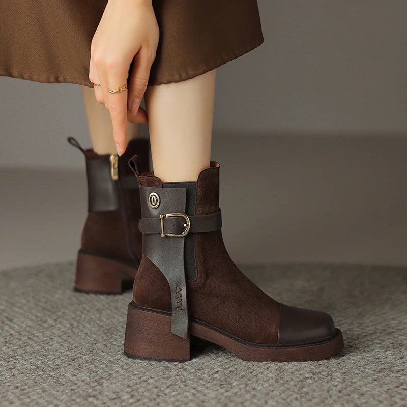 Genuine Leather High-Heeled Chelsea Boots for Women