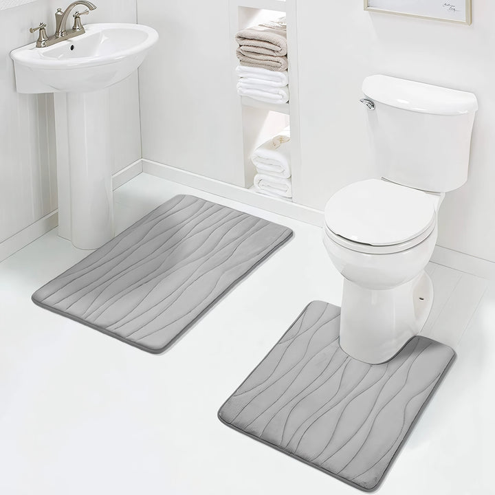 Memory Foam Bathroom Mat Set - 2 Piece Non-Slip Absorbent Shower Pads