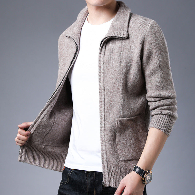 Men's Zipper Knitted Alpaca Fleecefiber Lapel Casual Jacket