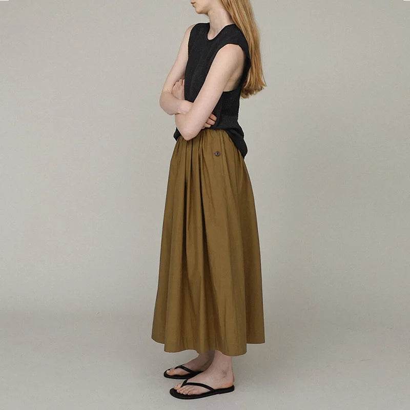 Retro Olive Green Loose Summer Skirt for Women