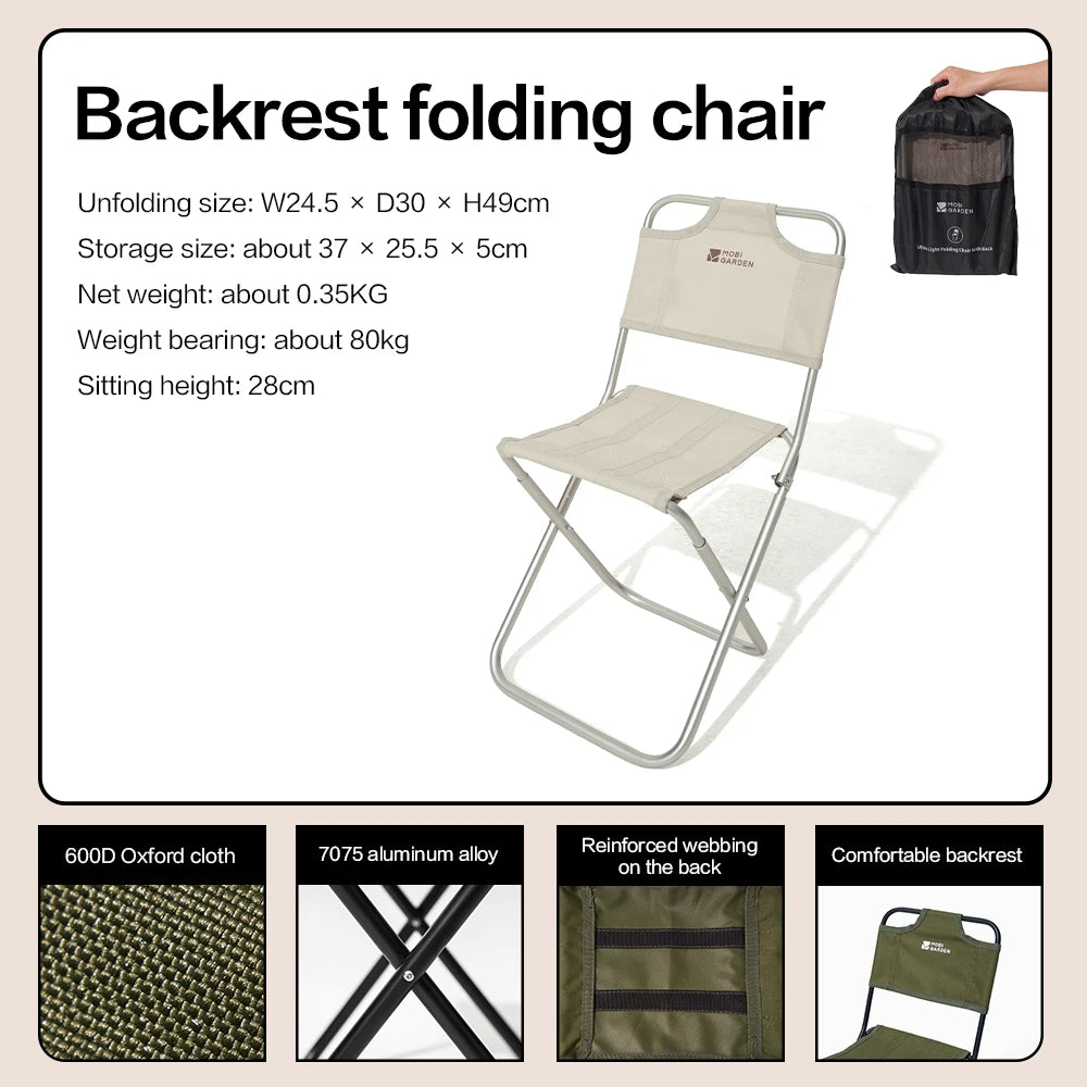 Lightweight Portable Folding Chair with Backrest