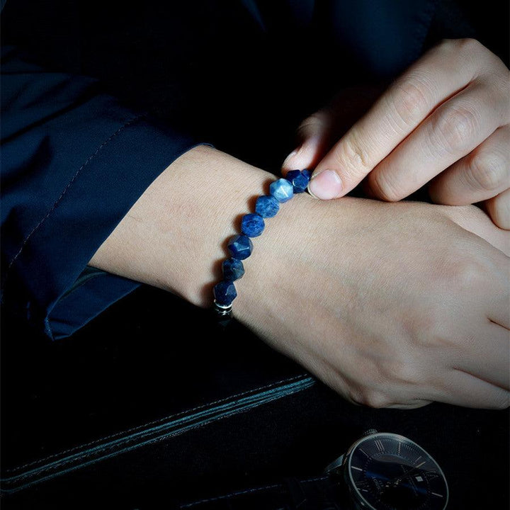 Bracelet Men's Crystal String Natural Blue Stone - Trendha