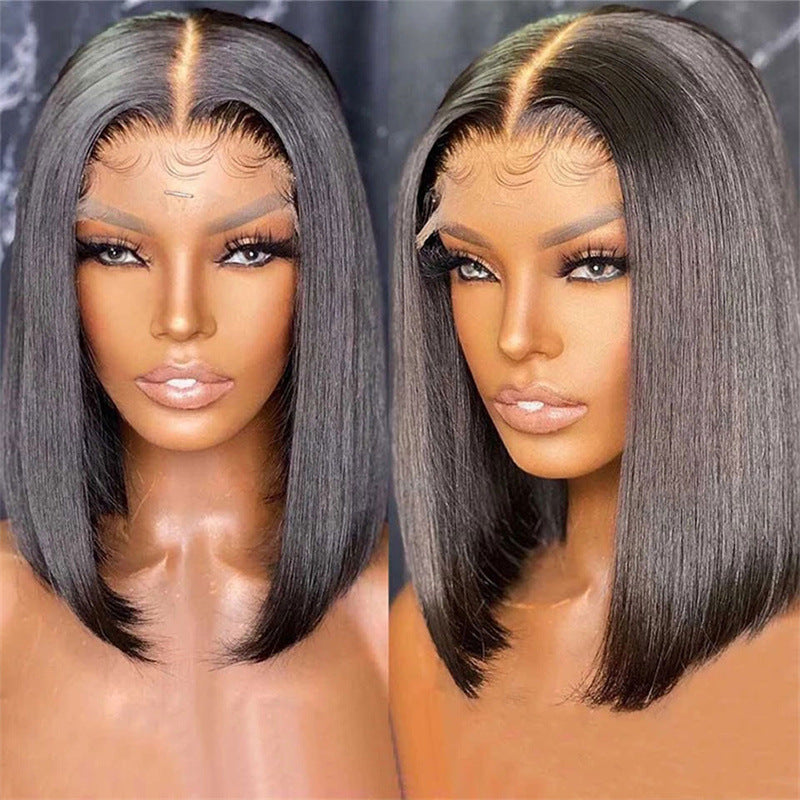 Short Straight Front Lace Wig Chemical Fiber Full-head Wig Fashion Natural