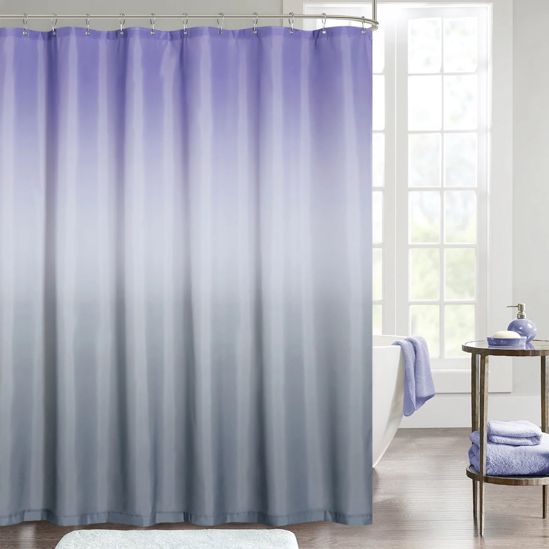 Waterproof Gradient Color Shower Curtain with Free Hooks