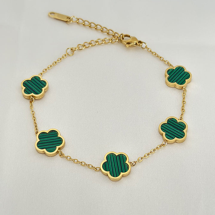 Luxury Green Flower Charm Bracelet and Necklace for Women