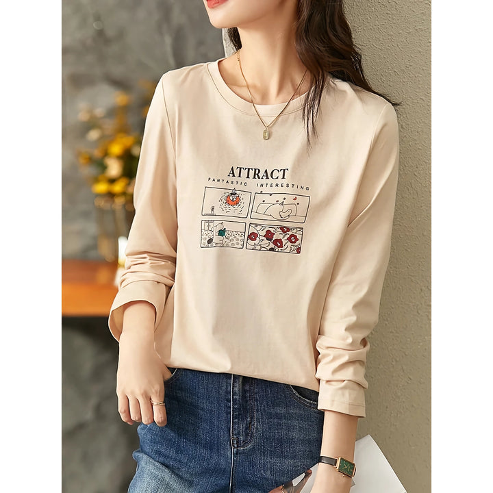 Cotton Cartoon Printed O-Neck Women’s Autumn Pullover