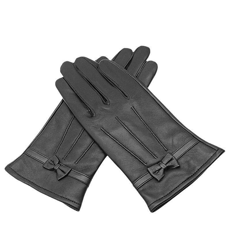 Autumn And Winter Women's Leather Gloves Fleece-lined Thick Windproof Warm Touch Screen Sheepskin