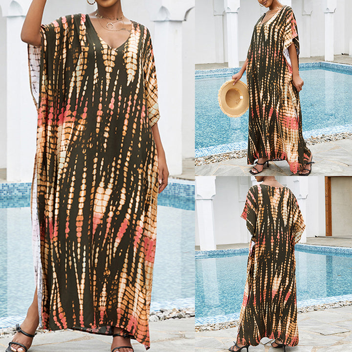 Rayon Tie-dyed Beach Long Dress Sun Protection Shirt